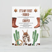 サボテンは私の最初のロデオの1番目の誕生日をブーツ 招待状 (スタンド正面)