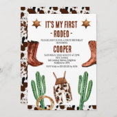 サボテンは私の最初のロデオの1番目の誕生日をブーツ 招待状 (正面/裏面)