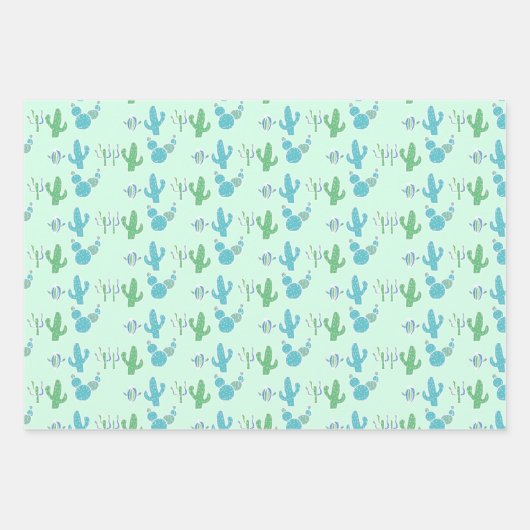 サボテンをテーマにした多肉性パステルギフトラッピング紙 ラッピングペーパーシート (正面3)
