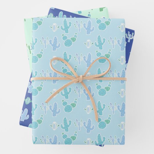 サボテンをテーマにした多肉性パステルギフトラッピング紙 ラッピングペーパーシート (インサイチュ)