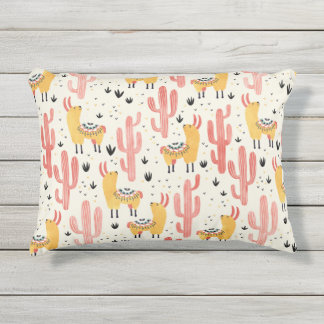 サボテンを持つ幸せなラマ アウトドアクッション