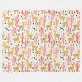 サボテンを持つ幸せなラマ フリースブランケット (正面(横))