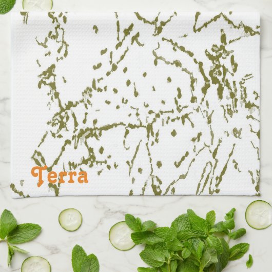 サボテンインスパイア抽象芸術オリーブキッチンタオル キッチンタオル (折り畳み)