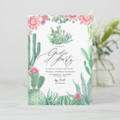 サボテンエレガントとピンクの開花ガーデンパーティー 招待状 (スタンド正面)