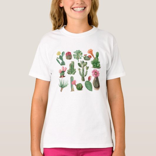 サボテンカラフルと多肉植物の花 Tシャツ (正面)