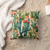 サボテンカラフルの水彩画 クッション (ブランケット)