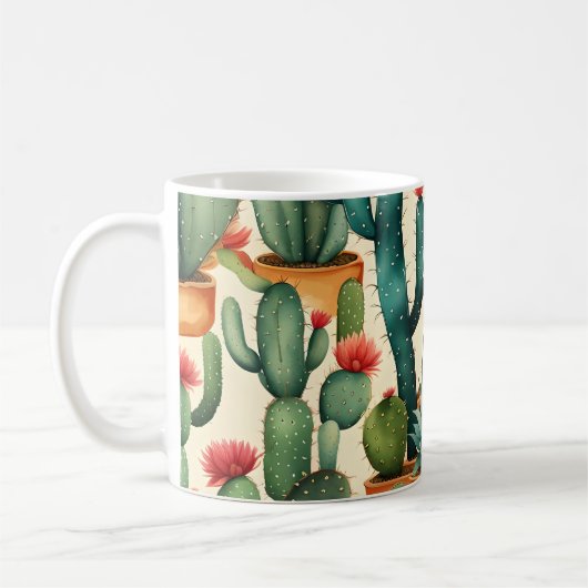 サボテンカラフルの水彩画 コーヒーマグカップ (左)