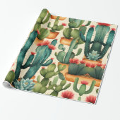 サボテンカラフルの水彩画 ラッピングペーパー (アンロールド)