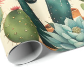 サボテンカラフルの水彩画 ラッピングペーパー (ロールコーナー)