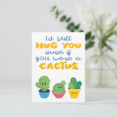 サボテンカラフルハグおもしろいモダンバレンタイン ポストカード (スタンド正面)
