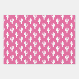 サボテンカラフルパターンピンクオレンジグリーンおもしろい ラッピングペーパーシート