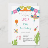 サボテンカラフルメキシカンフィエスタ誕生日 招待状 (正面)