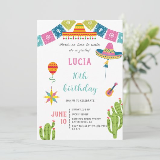 サボテンカラフルメキシカンフィエスタ誕生日 招待状 (スタンド正面)