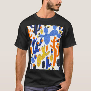 サボテンチャーム:ヴィンテージジオメトリ背景 Tシャツ