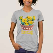サボテンネコ 楽しい 猫 サボテン ダジャレ グレー 女性用Tシャツ