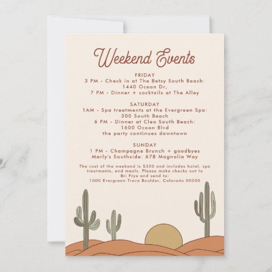 サボテンバチェロレッテ招待状+旅程 招待状 (裏面)
