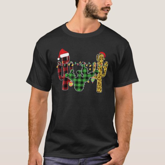 サボテンバッファロープレイドヒョウのクリスマスマッチング Tシャツ (正面)