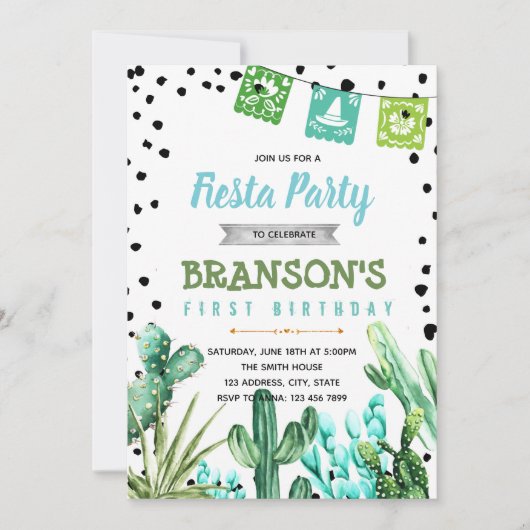 サボテンパーティー男の子赤ちゃん誕生日招待状 招待状 (正面)