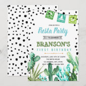 サボテンパーティー男の子赤ちゃん誕生日招待状 招待状 (正面/裏面)