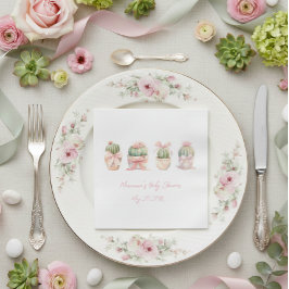 サボテンピンクリボンベビーガールシャワーナプキンズ スタンダードランチョンナプキン