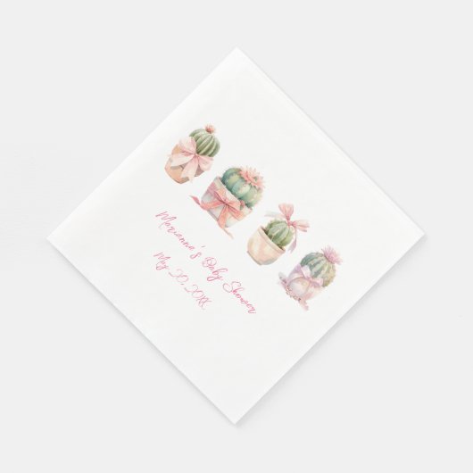 サボテンピンクリボンベビーガールシャワーナプキンズ スタンダードランチョンナプキン (角)