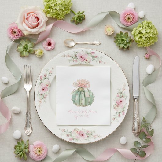 サボテンピンクリボンベビーガールシャワー スタンダードランチョンナプキン