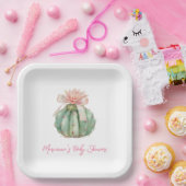 サボテンピンクリボンベビーガールシャワー ペーパープレート (パーティー)