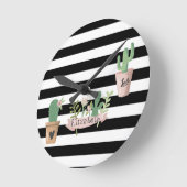 サボテンフラワー白黒ストライプ  ラウンド壁時計 (傾斜)