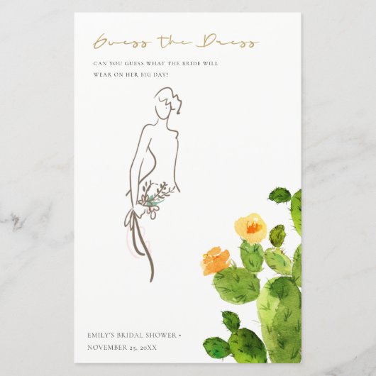 サボテンフローラ推測ドレスブライダルシャワーゲーム (正面)