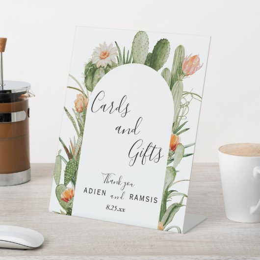 サボテンフローラ砂漠の結婚式カードとギフトサイン 台座サイン (インサイチュ)
