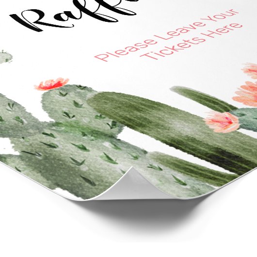 サボテンフローラ赤ちゃんシャワー水色おむつラッフル ポスター (角)