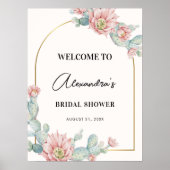 サボテンフローラ金ゴールドアーチブライダルシャワーウェルカムサイン ポスター (正面)