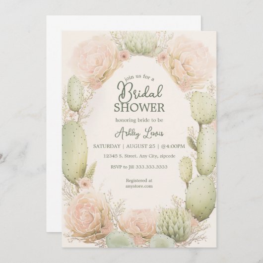 サボテンブライダルシャワー、フィエスタシャワー 招待状 (正面/裏面)