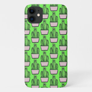 サボテンモダンピンクポットパターン(緑) iPhone 11 ケース