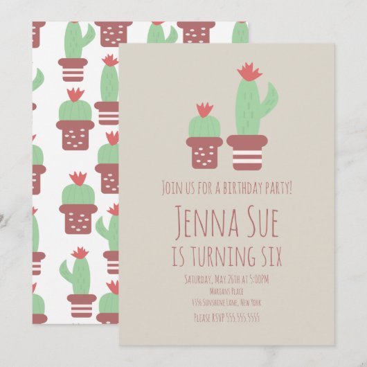 サボテンモダンポッテッドプラントバースデーパーティー (正面/裏面)