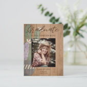 サボテンモダン素朴ウッドフォト卒業 ポストカード (スタンド正面)