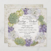 サボテンリースリーフ多汁木製西ボホ 招待状 (正面/裏面)