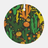 サボテンヴィンテージ:黒のシームレスパターン。 ガラスオーナメント (裏面)