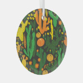 サボテンヴィンテージ:黒のシームレスパターン。 ガラスオーナメント (正面右)