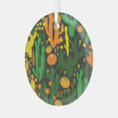 サボテンヴィンテージ:黒のシームレスパターン。 ガラスオーナメント (正面左)