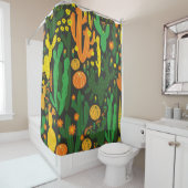 サボテンヴィンテージ：黒のシームレスパターン。 シャワーカーテン (インサイチュ)