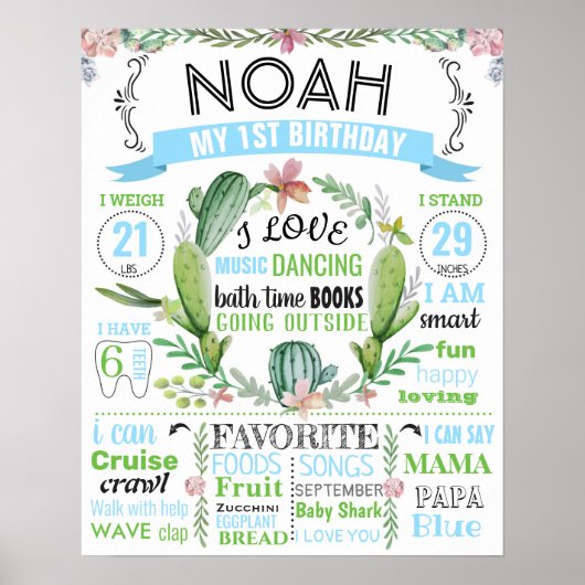 サボテン乳汁多汁性花誕生日 ポスター (正面)