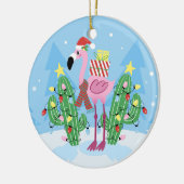 サボテン付きクリスマスフラミンゴ セラミックオーナメント (左)