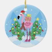 サボテン付きクリスマスフラミンゴ セラミックオーナメント (裏面)