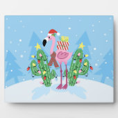 サボテン付きクリスマスフラミンゴ フォトプラーク (正面)