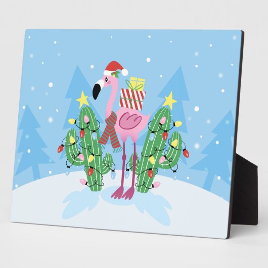 サボテン付きクリスマスフラミンゴ フォトプラーク (側面)