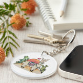 サボテン付き水彩ラマ キーホルダー (正面右)