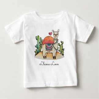 サボテン付き水彩ラマ ベビーTシャツ