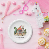 サボテン付き水彩ラマ ペーパープレート (パーティー)