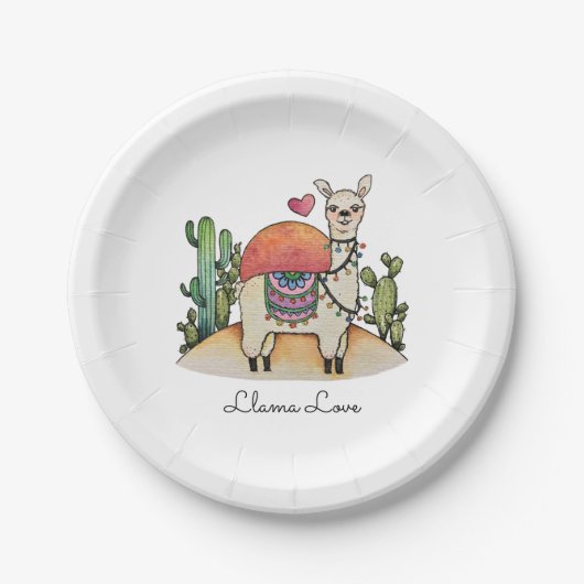 サボテン付き水彩ラマ ペーパープレート (正面)